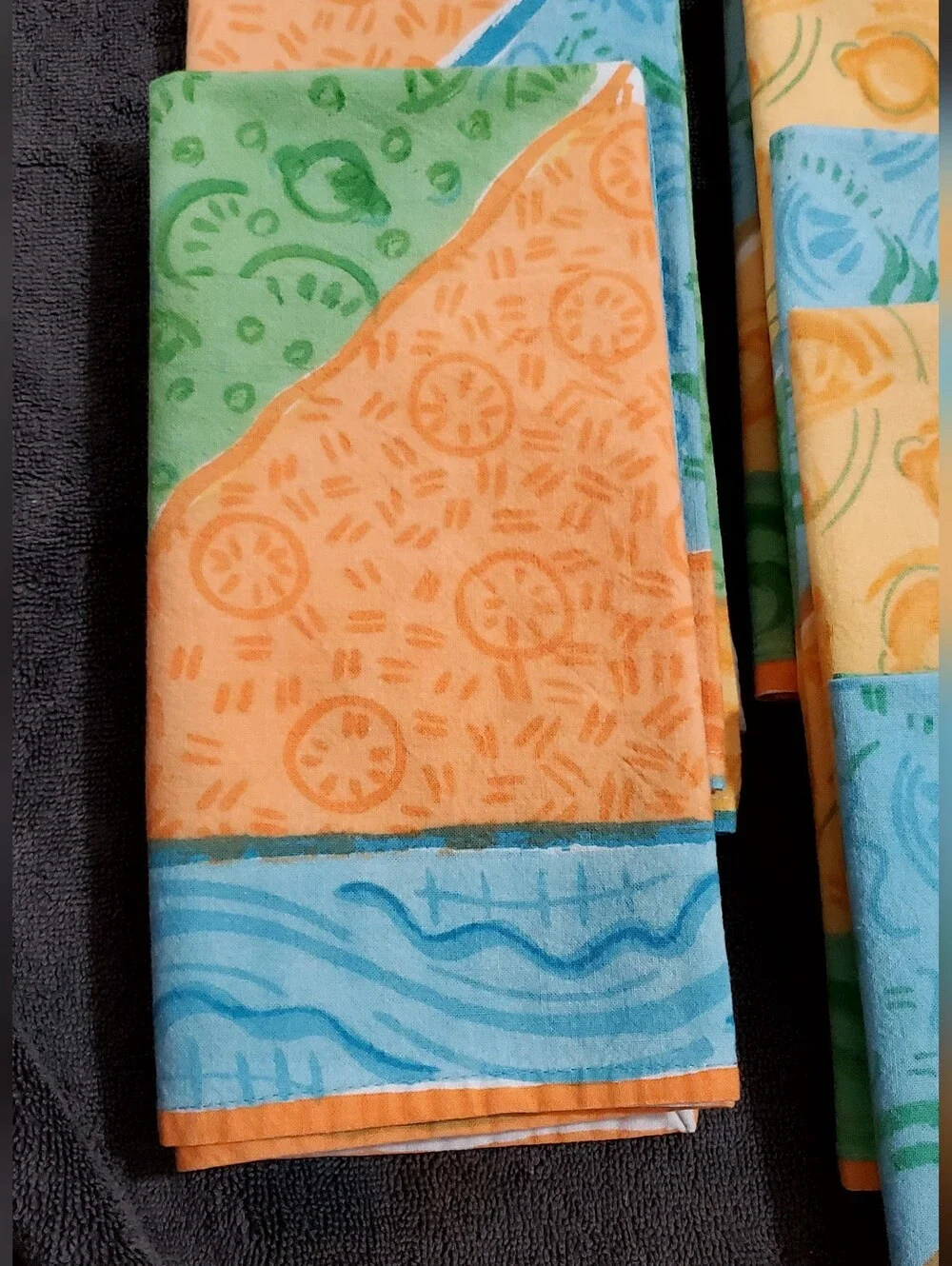 Pier 1 Imports Set Of 10 Vibrant Citrus Fruit Colorblock Mix Pattern Napkins EUC